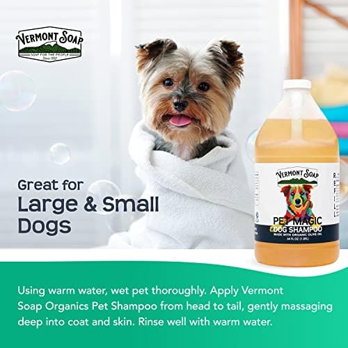 VERMONT SOAP Organics Pet Shampoo - Infused with Organic & Natural Olive Oil, Coconut & Aloe Vera Dog Shampoo for Sensitive Skin - USDA Certified Grooming Pet Shampoo - Original Citrus (64oz)
