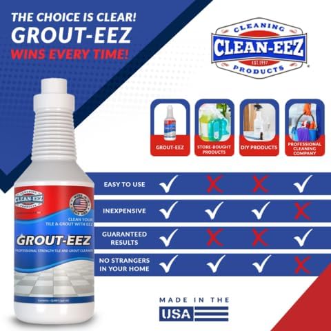 Clean-eez Grout Cleaner 2 Pack with Stand-Up Brush Attachment - Stain Remover Heavy-Duty Scrubber - Bathroom Shower Ceramic Porcelain Tile & Grout Only - Easy Control Flip Top Cap - 32 oz.