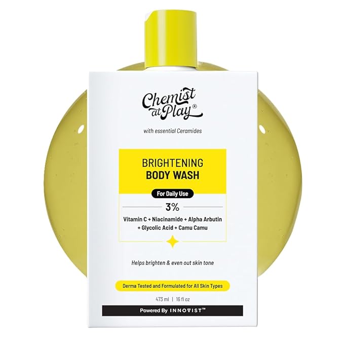 Chemist at Play Brightening Body Wash | Glowing Skin Vitamin C Bodywash | Helps to Reduce Fades Dark Spots, Evens out Skin Tone | Alpha Arbutin | 30X Vitamin C | For Women & Men | 15.9 Fl oz
