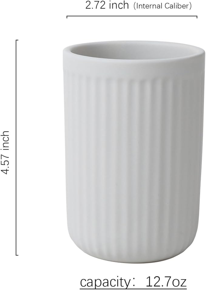 BosilunLife Ceramic Toothbrush Holder - 12oz Bathroom Toothbrush Holder Light Grey Tooth Brush Holders Tumbler Cups Reusable Toothbrush Mouthwash Cup Small Toothbrush and Toothpaste Holder