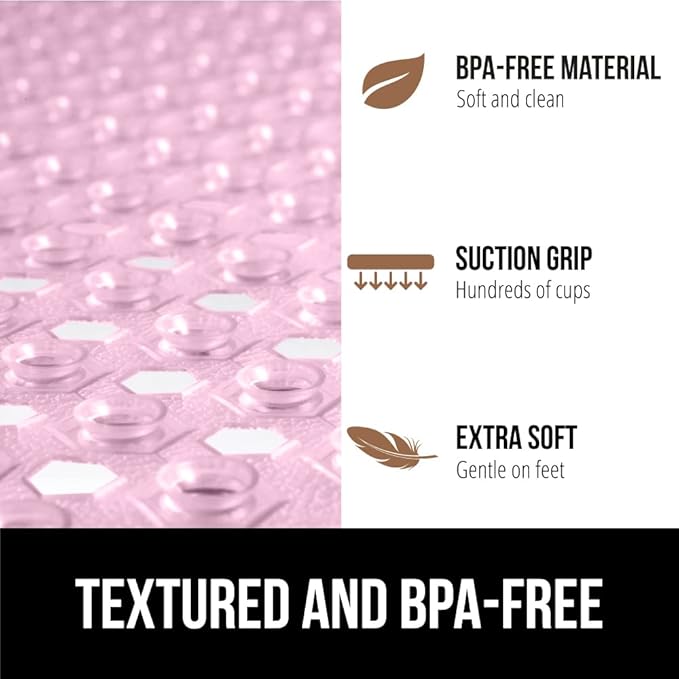 GORILLA GRIP Patented Square Shower Stall Mat, Small Bathtub Floor Mats for Stand Up Showers, Suction Cups and Drainage Holes, Machine Wash, Soft on Feet, Bathroom Accessories 21x21 Inch, Light Pink