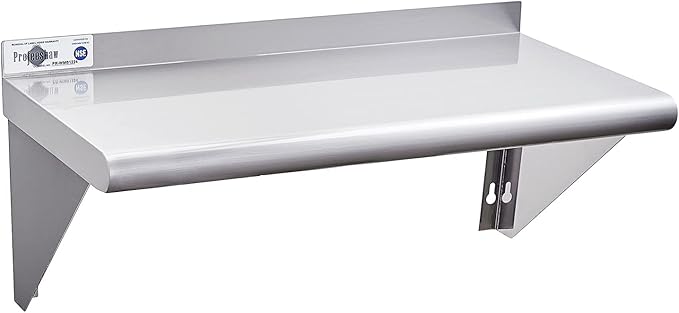 Profeeshaw NSF Stainless Steel Shelf 18” x 36”, 350 lb Commercial Shelves Wall Mounted Metal Shelving with Backsplash and 2 Brackets for Restaurant, Bar, Utility Room, Kitchen and Garage