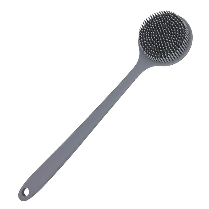 DNC Silicone Back Scrubber for Shower Bath Body Brush with Long Handle (Gray)