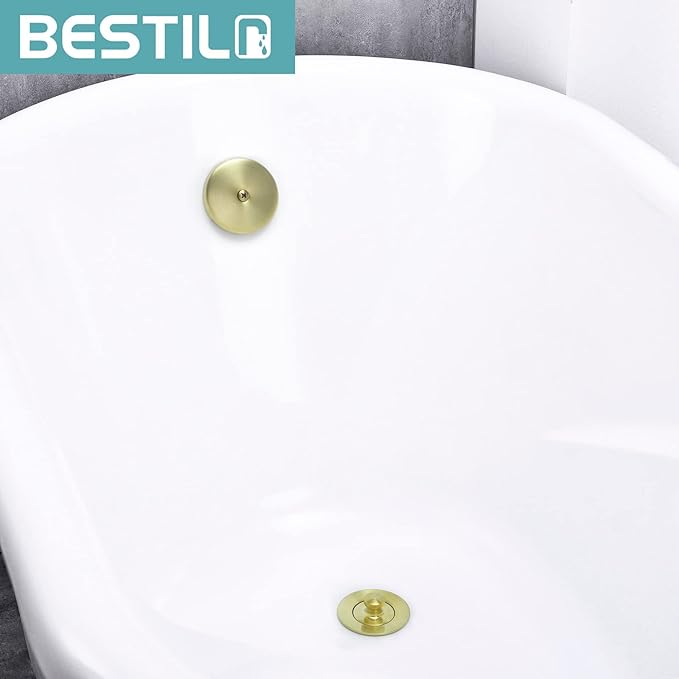 BESTILL Bathtub Drain Kit and Overflow Faceplate, Brushed Gold