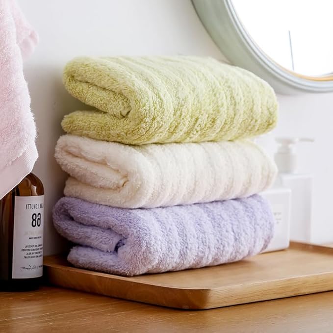 Vie Triomphe Facial Towels Washcloth (Pink+Purple+Yellow+Blue) Luxury Hand Towels for Bathroom,100% Cotton Quick Dry Absorbent Soft Hand Towel Set 13.38 * 31.49 Inch Wash Clothes;