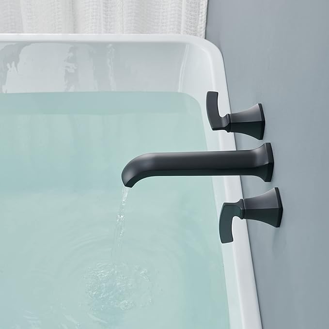 Tub Filler Wall Mount Tub Faucet Black High Flow Long Spout Reach Roman Bathtub Faucets with 2 Handles