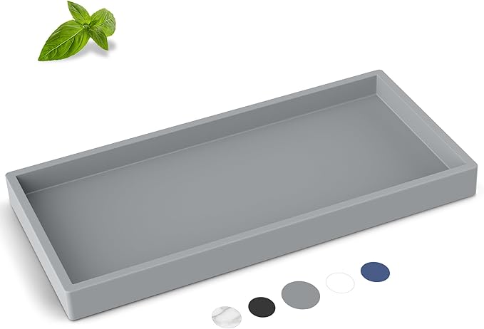 EG-SIPRO Bathroom Counter Tray, Silicone, Rectangular, Gray, Thick, Shatterproof, Soap Dispenser Tray, 10.6'x5.1' or 7.8'x3.9'