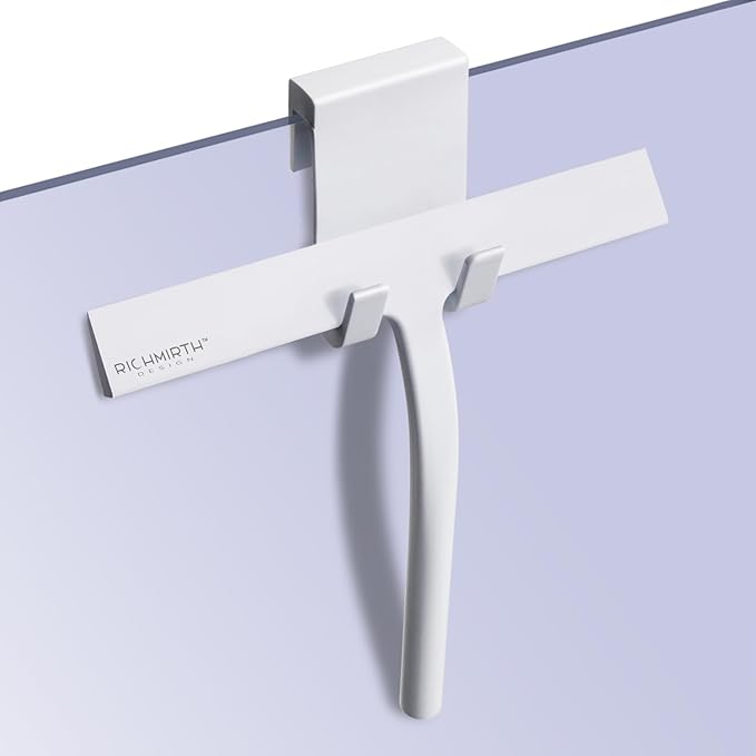 Shower Squeegee 9" with Silicone Hook - All Purpose Squeegee for Shower Glass Door Mirrors Bathroom Tiles Car Windows Glass Door Blade Showers - White