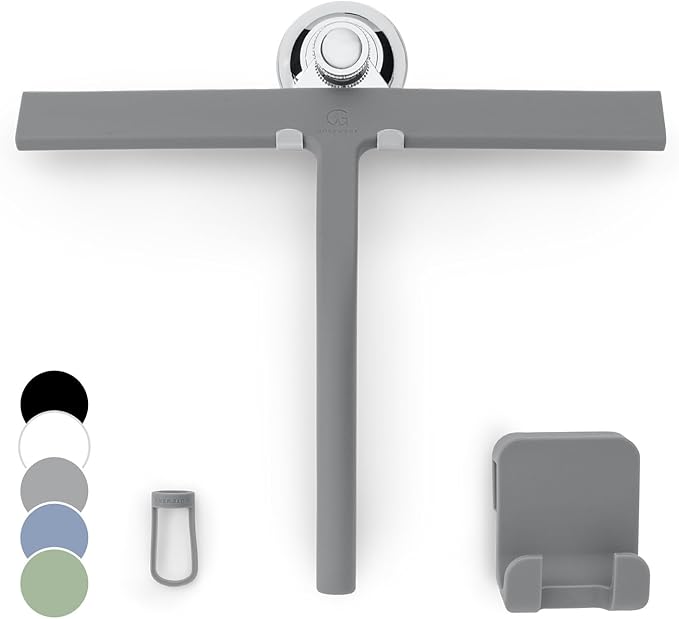 GÜTEWERK Shower Squeegee for Glass Doors, Silicone Window Squeegee, Bathroom and Glass Cleaning - Gray - 11 Inch