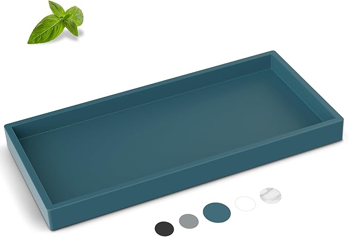 Silicone Vanity Tray - Thickened, Shatterproof Rectangle for Bathroom Counter - Large 10.6 * 5.1 in