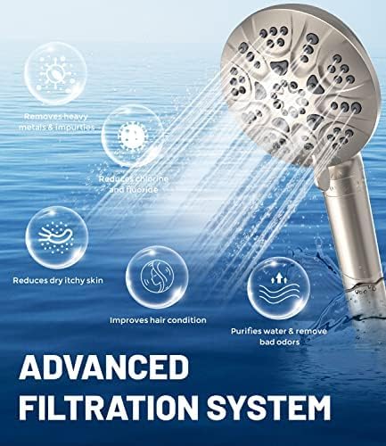 6-Mode High Pressure Handheld Shower Head with Filter, HOPOPRO High Flow Filtered Handheld Showerhead, Water Softener Filters for Hard Water - Removes Chlorine - Improves Skin Hair Condition