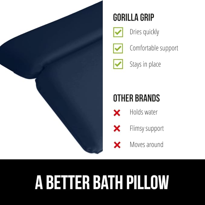 GORILLA GRIP Bath Pillow for Tub, Improved Suction Cups, Luxury Bathtub Pillows, Headrest for Neck and Back Support, Relaxing Home Spa, Hot Tubs and Bathroom Essentials, Gifts for Women, 2 Panel Navy