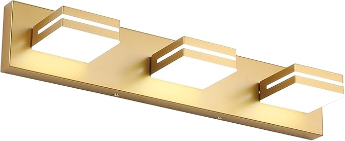 SineRise LED Modern Bathroom Vanity Light Fixtures (3-Light, 24-Inch, Dimmable), Matte Gold Modern Acrylic Bathroom Wall Lighting Fixtures Over Mirror (Cool White 6000K)