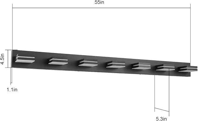 SineRise LED Modern Bathroom Vanity Light Fixtures (7-Light, 55-Inch), Matte Black Modern Acrylic Bathroom Wall Lighting Fixtures Over Mirror (Cool White 6000K)