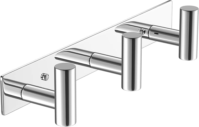 VAEHOLD Hat and Coat Wall Mount Rack - Hooks for Robes, Bags, Keys, and Towels - Bathroom Towel Hanger Organizer (Polished Chrome, “T“ Shape 3 Hooks 1 Pack)