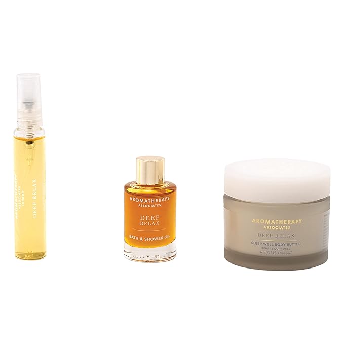 Aromatherapy Associates 3 Step Introduction to Sleep. Luxurious Gift Set Includes Deep Relax Bath and Shower Oil, Sleep Mist and Body Butter in a Vegan Leather Travel Bag (1 count)