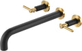 Wall Mount Tub Filler Bath Tub Faucet High Flow Bathtub Faucets Two Handles Solid Brass, 12" Long Spout Reach, Black Gold