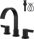 Aolemi Bathroom Faucets 3 Hole,8 Inch Widespread Waterfall Bathroom Sink Faucet,2 Handles Vanity Faucet with Pop-up Drain and Supply Hose,Matte Black