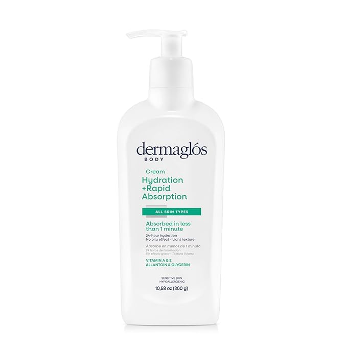 Dermaglos Moisturizing Body Cream | Hydration + Rapid Absorption, 24Hour Duration | Daily moisturizer For all Skin Types Even Sensitive | With Vitamin A, Vitamin E, Allantoin, Glycerin | 10.58 Oz