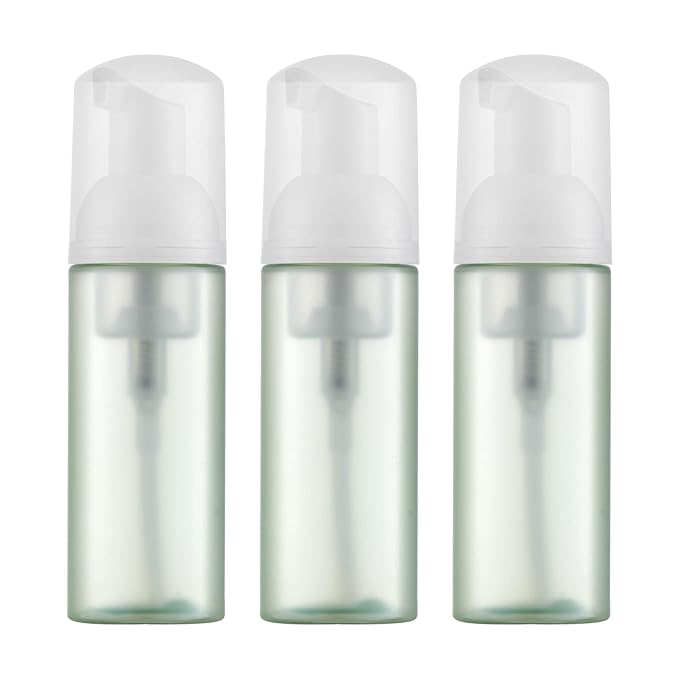 2oz Foam Bottle (3PCS) Empty Foaming Pump Dispenser for Hand Soap, Lash Cleanser, Shampoo to Travel (60ml, White&Green)