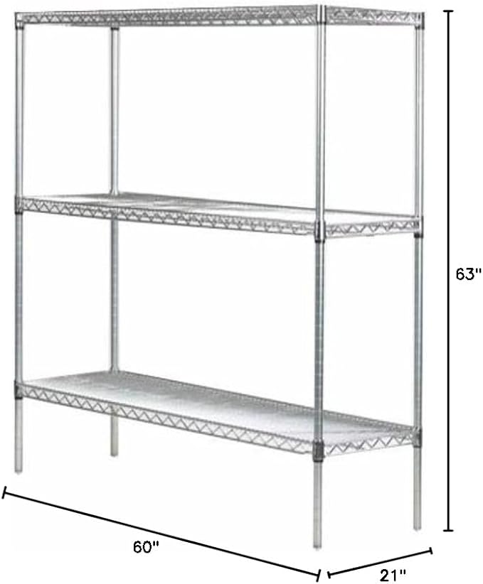 Omega 21" Deep x 60" Wide x 63" High 3 Tier Chrome Starter Shelving Unit