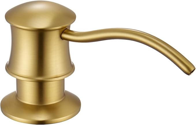 Built in Soap Dispenser for Kitchen Sink Countertop, Solid Brass Pump Head Long Spout with 10.2 Ounce PET Food Safe Material Lotion Bottle, Brushed Gold Finish