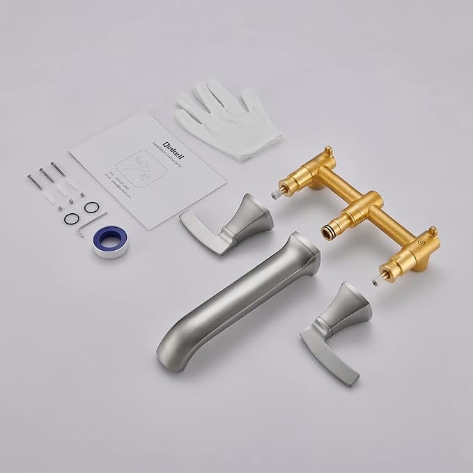 Wall Mount Tub Filler Roman Tub Faucet High Flow Long Spout Reach Brushed Nickel Bathtub Faucets with 2 Handles