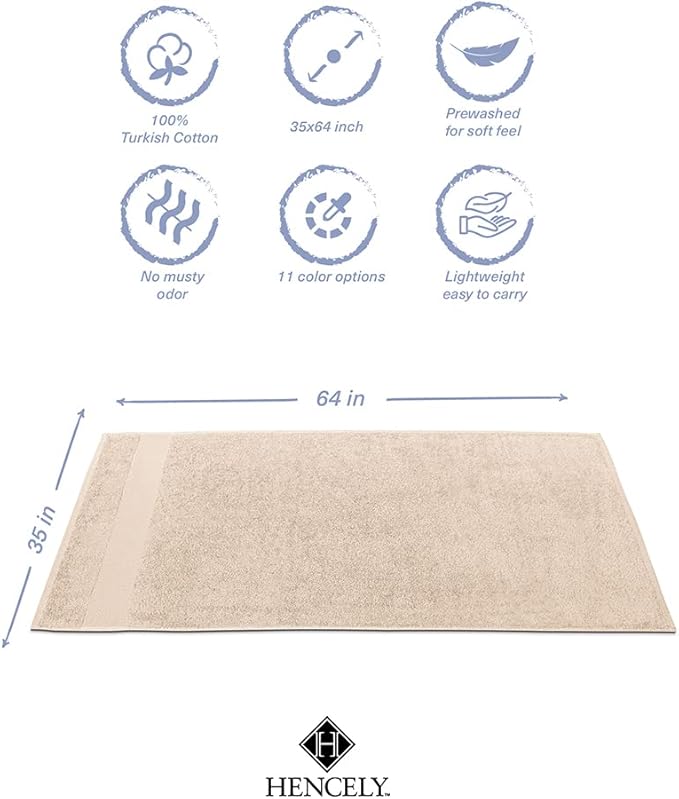 Hencely Bath Sheet Set of 2 - (35x64 Inches) - Luxury Extra Large Oversized Towels, 100% Cotton - Quick Dry, Highly Absorbent, Super Soft - Ideal for Spa, Hotel, Bathroom - (Bath Sheets 2 Pack, Beige)