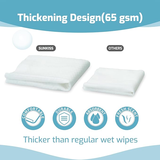 SUNKISS Trustplus Wet Wipes for Adult No Rinse, Extra Large 8”x12” Body Cleaning Washcloths for Elderly Incontinence & Cleansing, Fresh Scented, 200 Count (4 Packs of 50)