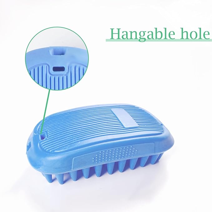 Dog Bath Brush, Pet Silicone Shampoo Brush, Rubber Shower Wash Curry Brush for Short Long Haired Dogs Cats Shedding Grooming and Massage, Pet Rubber Brush Removes Loose & Shed Fur (Blue)