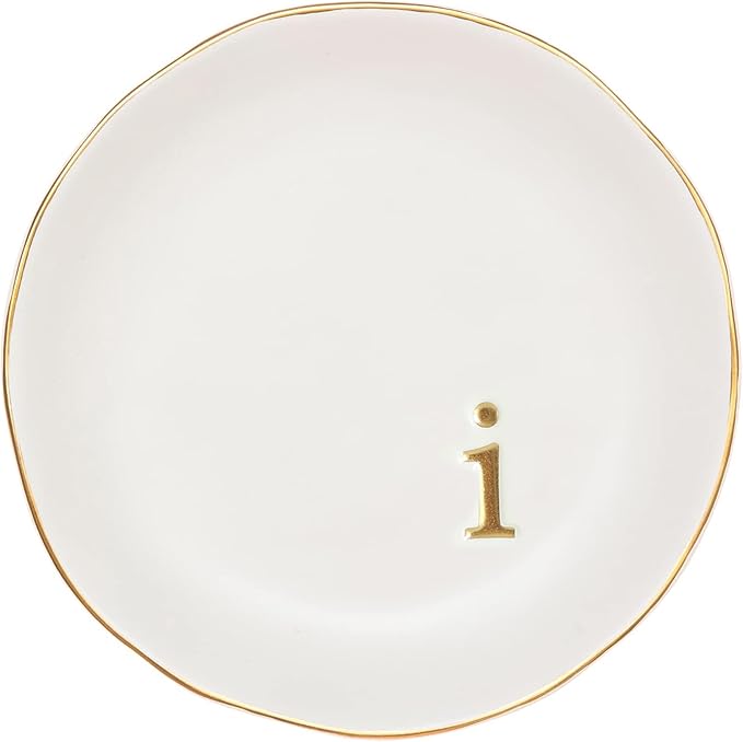 COLLECTIVE HOME - Ceramic Jewelry Tray, Decorative Trinket Dish for Rings Earrings Necklaces Bracelet Watch Keys, Birthday Mother's Day Christmas Gift for Women, 4.75", White Surface (i)