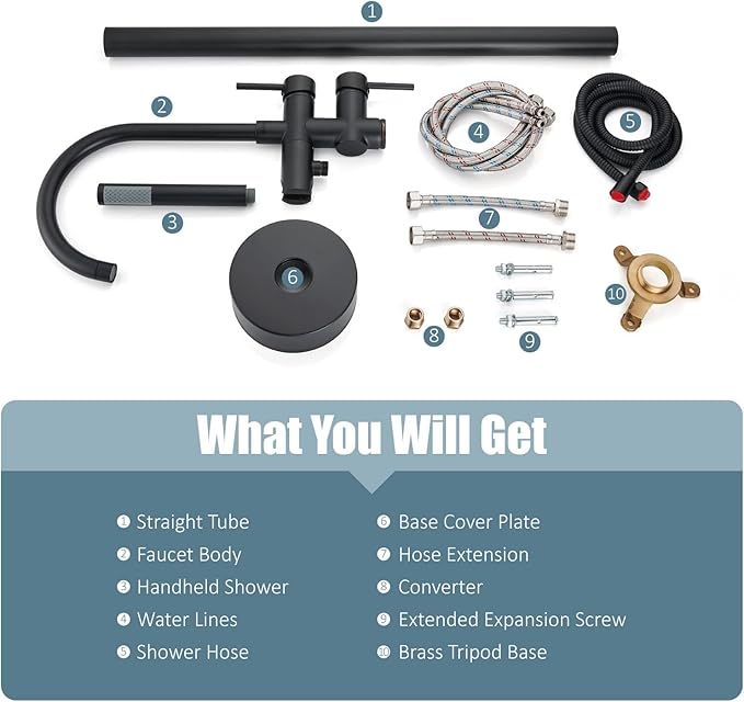 Aolemi Floor Mount Bathtub Faucet Freestanding Tub Filler Standing High Flow Shower Faucets Shower Mixer Taps, Swivel Gooseneck Spout with Cylinder Handheld Matte Black