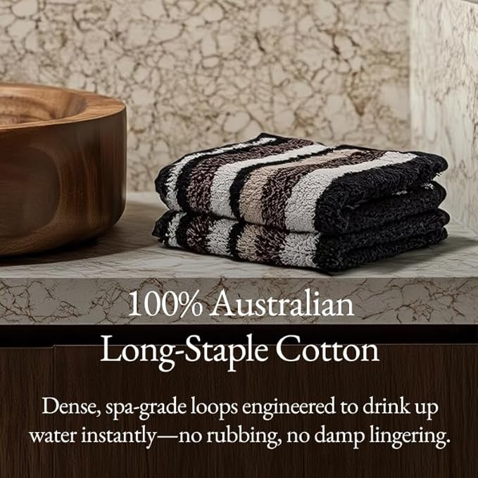 Italic Ultraplush 100% Australian Cotton Washcloths - Set of 2 Luxury Plush Face Wash Cloths, Soft and Absorbent 800 GSM for Bathroom, Spa, Gym, Face and Body (Stripe Multi Color)