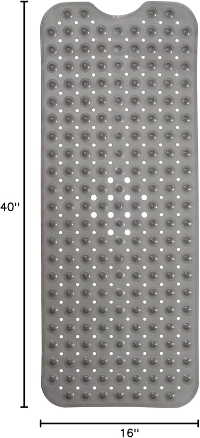 ENKOSI Bathtub Mat – 40 x 16 Inch Extra Long Non Slip Shower Mat – Anti Slip Grey Bath Mat with Suction Cups and Drain Holes – Bathroom Mat for Smooth Tubs and Shower Floors (40x16 Clear Grey)