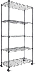 Whitmor 5 Tier Shelving Unit, Adjustable Storage Shelves with Wheels, 400 lbs Capacity per Shelf, Max 2000 lbs Total for Pantry, Kitchen, Garage, 30" L x 14" W x 60" H, Black