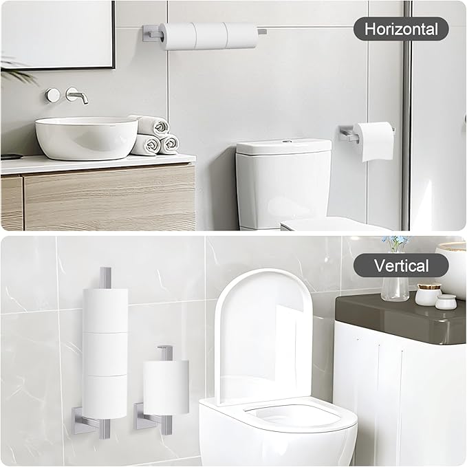 TQKAG 7-Pieces Brushed Nickel Bathroom Hardware Accessories Set 23.6" SUS304 Stainless Steel Towel Bar Set Toilet Paper Spare Rolls Storage Holder Wall Mounted