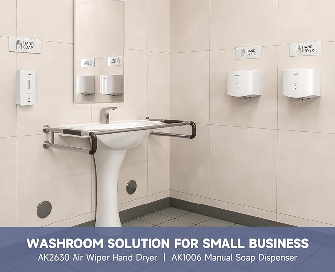 AIKE Wall Mount Liquid Soap Dispenser for Commercial Bathroom 27oz Large Capacity Manual Push Pump Original White