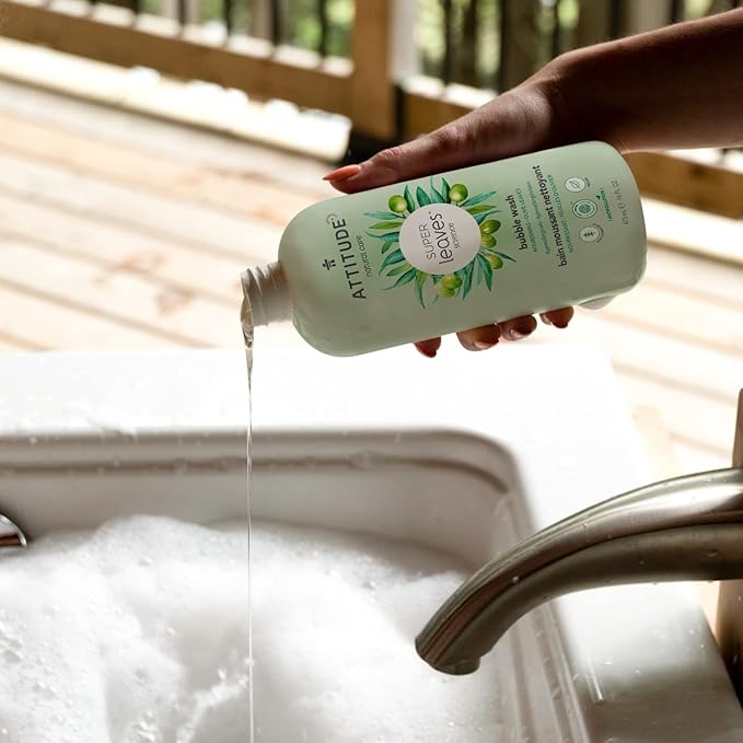 ATTITUDE Bubble Bath, EWG Verified, Plant and Mineral-Based Ingredients, Dermatologically Tested, Vegan and Cruelty-Free Body Care Products, Olive Leaves, 16 Fl Oz (Pack of 2)