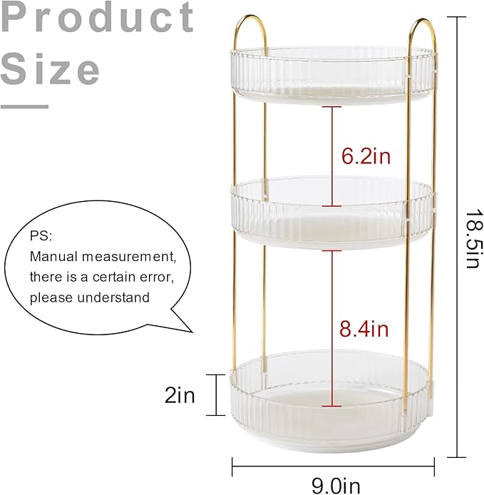360° Rotating Makeup Organizer, Bathroom Make Up Spinning Holder Rack, Large Capacity Cosmetics Storage Vanity Shelf Countertop, Fits Cosmetics, Perfume, Skincare, Lipsticks(3 Tiers, Clear)