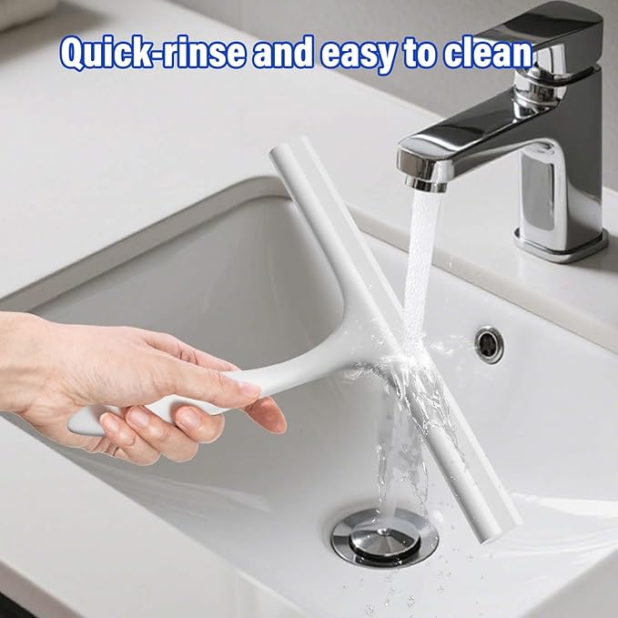 All-Purpose Shower Squeegee for Shower Glass Door with Adhesive Hook, Silicone Squeegee for Shower Doors, Bathroom, Windows, Mirrors, Shower Cleaner Tool Household Squeegee(10 inch-White)