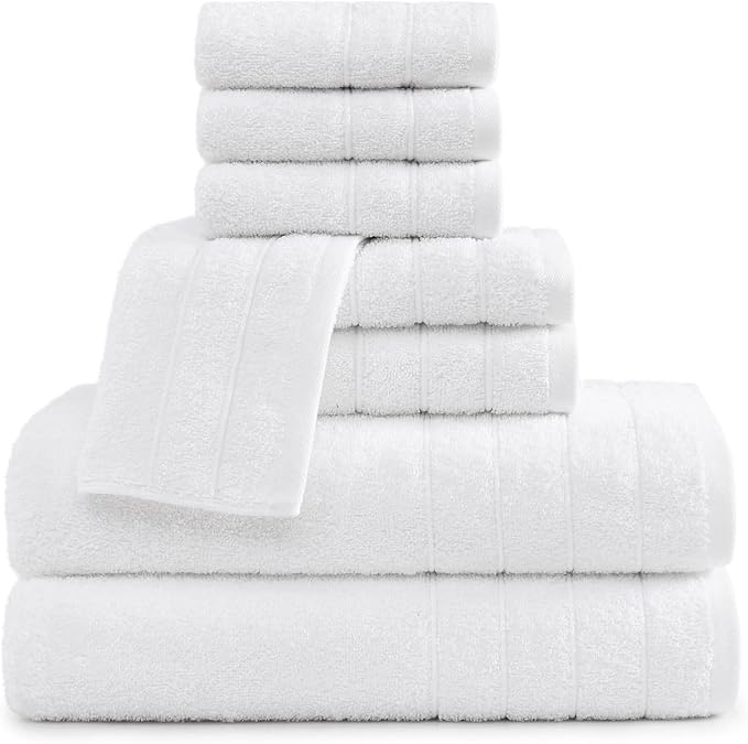 Casa Platino 100% Cotton Luxury Bathroom Towel Set - 8 Pcs - Super Soft, Fluffy & Highly Absorbent - 2 Large Bath Towels, 4 Washcloths, 2 Hand Towels - Complete Family Pack - White Bath Towel Set