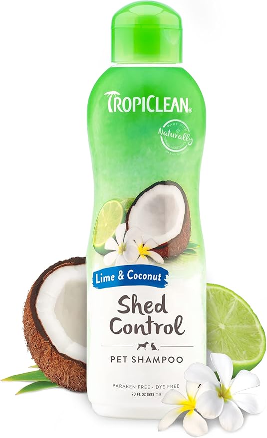 TropiClean Deshedding Dog Shampoo, Fast-Acting Shedding Control & Coat Softener, Puppy Safe, Made in USA, Lime & Coconut Scent, Cat Friendly, 20oz.
