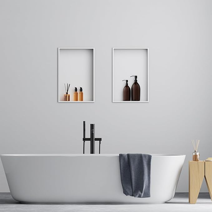 Achelous Stainless Steel Insert Shower Niche 18" X 12" NO Tile Needed, Recessed Shower Shelf Organizer, Matte White