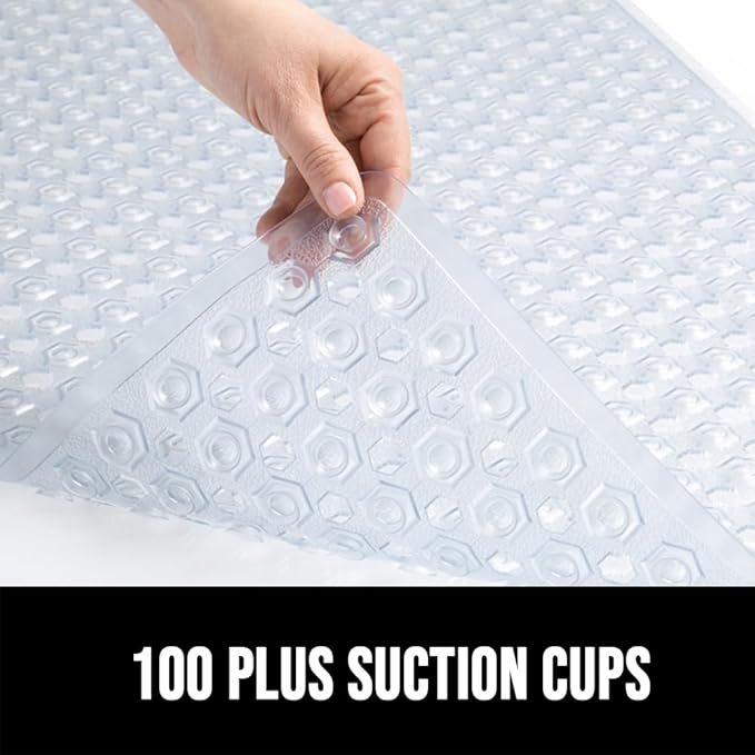 GORILLA GRIP Patented Square Shower Stall Mat, Small Bathtub Floor Mats for Stand Up Showers with Suction Cups and Drainage Holes, Machine Wash, Soft on Feet, Bathroom Accessories 21x21 Inch, Clear