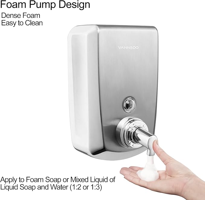 Commercial Wall Mount Stainless Steel Foam Soap Dispenser, 40 oz (1200ml) Industrial Refillable Foaming Hand Sanitizer Dispensers for Bathroom and Kitchen Brushed