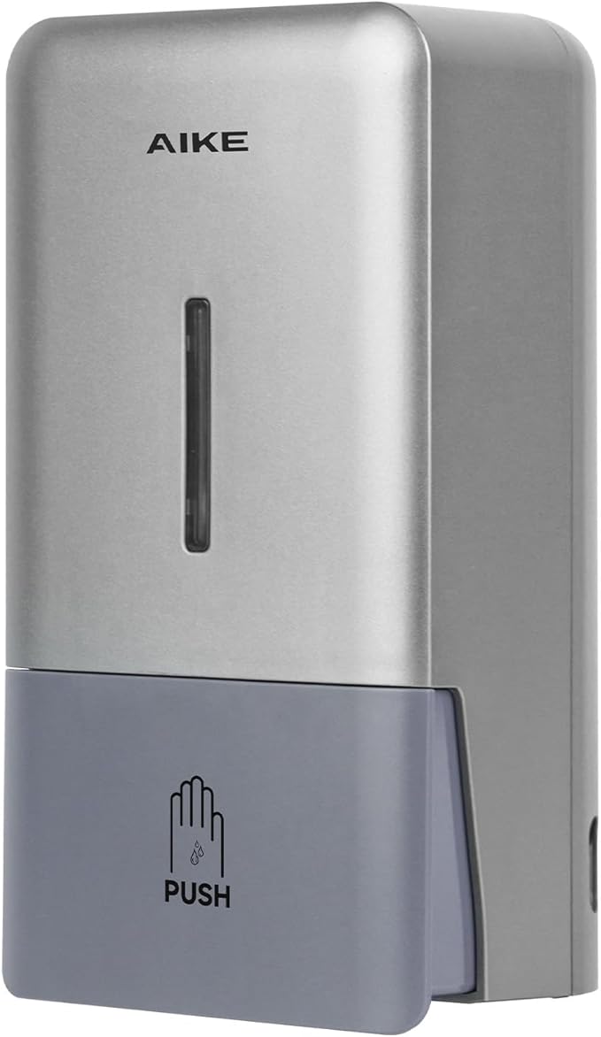 AIKE Wall Mount Liquid Soap Dispenser for Commercial Bathroom 27oz Large Capacity Manual Push Pump Silver