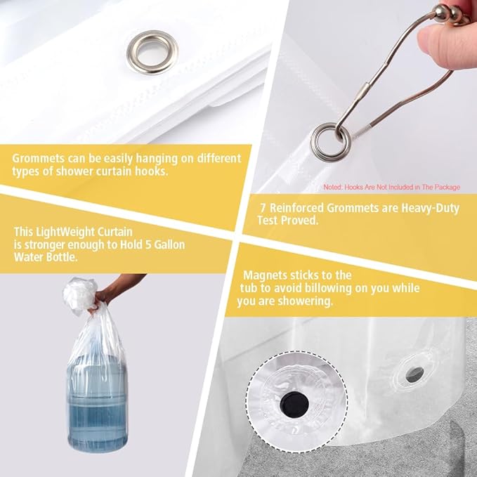 Narrow Size Clear Plastic Shower Curtain Liner, 42x72 Inch Thin Lightweight Transparent Plastic Bathroom Shower Showroom Inner Curtain with Rustproof Metal Grommet Holes and Weighted Magnets