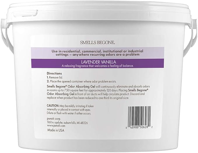 SMELLS BEGONE 1-Gallon Odor Absorber Gel - Air Freshener & Odor Eliminator for Homes, Garages & Commercial Buildings - Industrial Size - Lavender Vanilla Scent