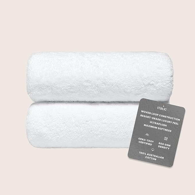 Italic Ultraplush 100% Australian Cotton Bath Sheets - Set of 2 Luxury Extra Large Heavy Duty Bath Sheets, 800GSM Plush and Absorbent Sheets for Hotels, Bath, Gym & Spa (White)