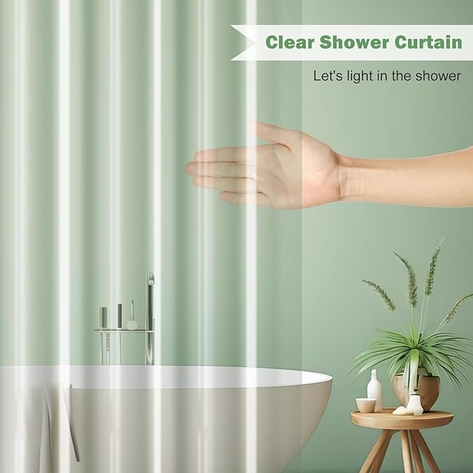 UFRIDAY Extra Wide Clear Shower Curtain Liner 108 x 72 inch, PEVA Shower Curtain for Bathroom, Extra Large Shower Curtain with 5 Magnets Bottom，